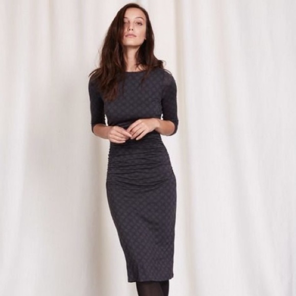 Boden Dresses & Skirts - Boden Ruched Boatneck Dress Honeycomb Spot Gray